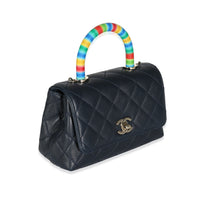 Navy Quilted Goatskin Rainbow Extra Mini Coco Top Handle Bag