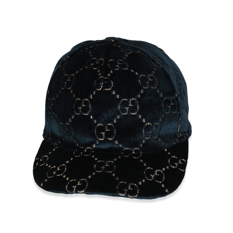 Gucci Navy Gold GG Velvet Monogram Baseball Hat