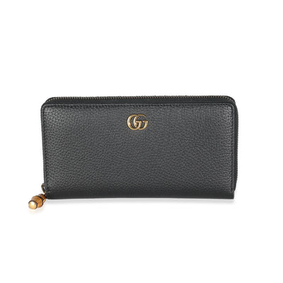 Gucci Black Leather GG Marmont Bamboo Zip Around Wallet
