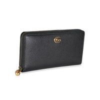 Gucci Black Leather GG Marmont Bamboo Zip Around Wallet