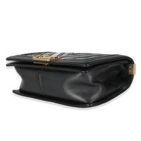 Black Calfskin Caviar In The Mix Chevron Old Medium Boy Bag