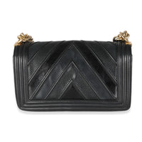 Black Calfskin Caviar In The Mix Chevron Old Medium Boy Handbag