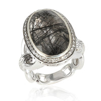 Classic Rutilated Quartz Knige Edge Ring Sterling Silver 0.35CTW