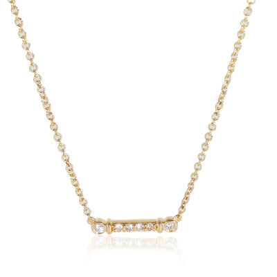 Fleur de Lis Bar Necklace in 18k Yellow Gold 0.04 CTW