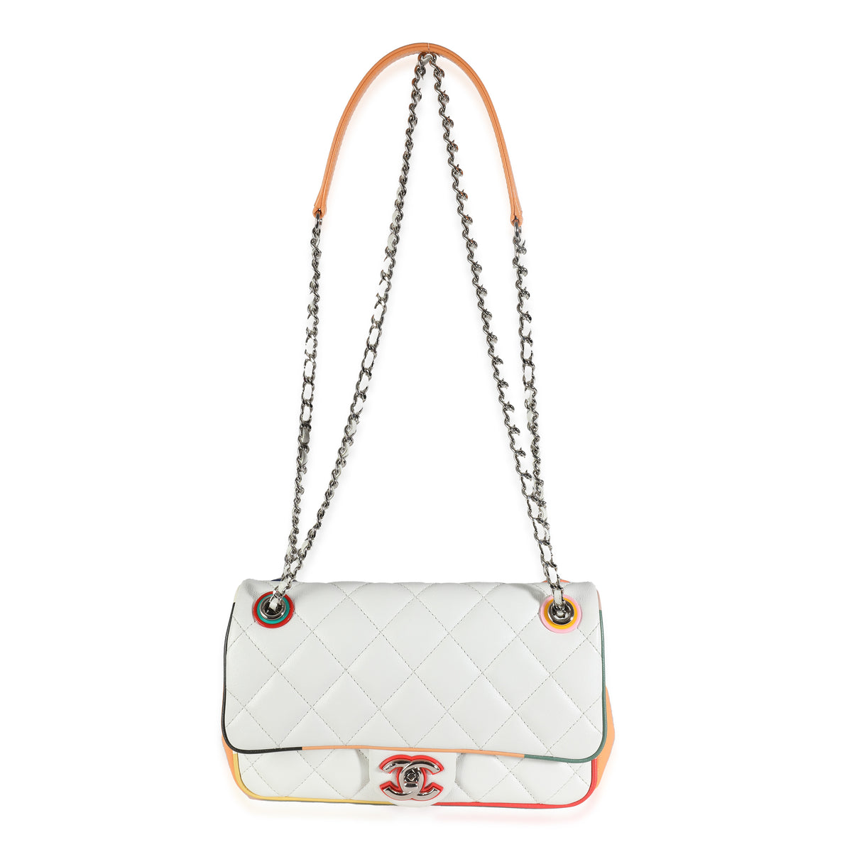 Chanel 17C White Multicolor Quilted Lambskin Small Cuba Color Flap Bag