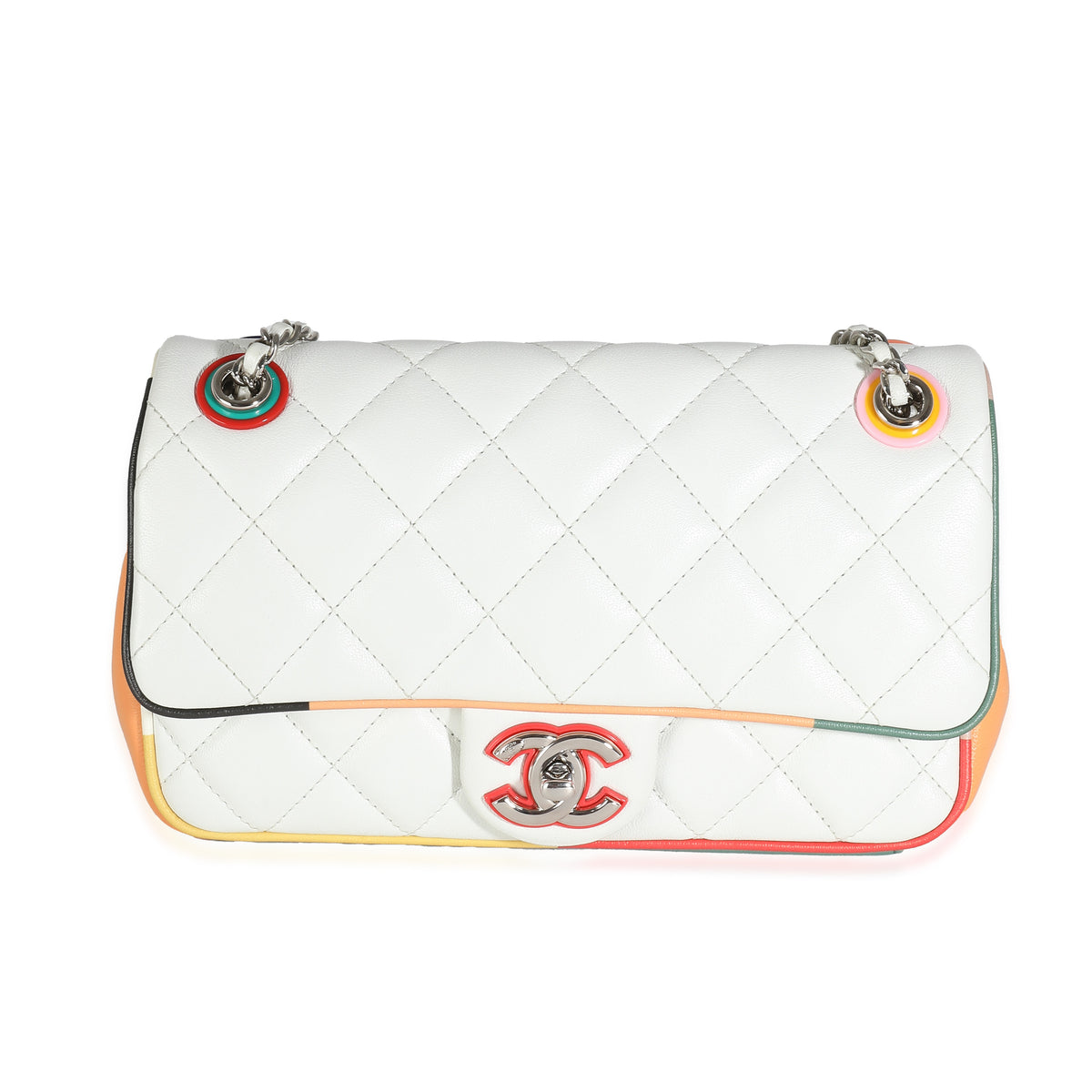 Chanel 17C White Multicolor Quilted Lambskin Small Cuba Color Flap Bag