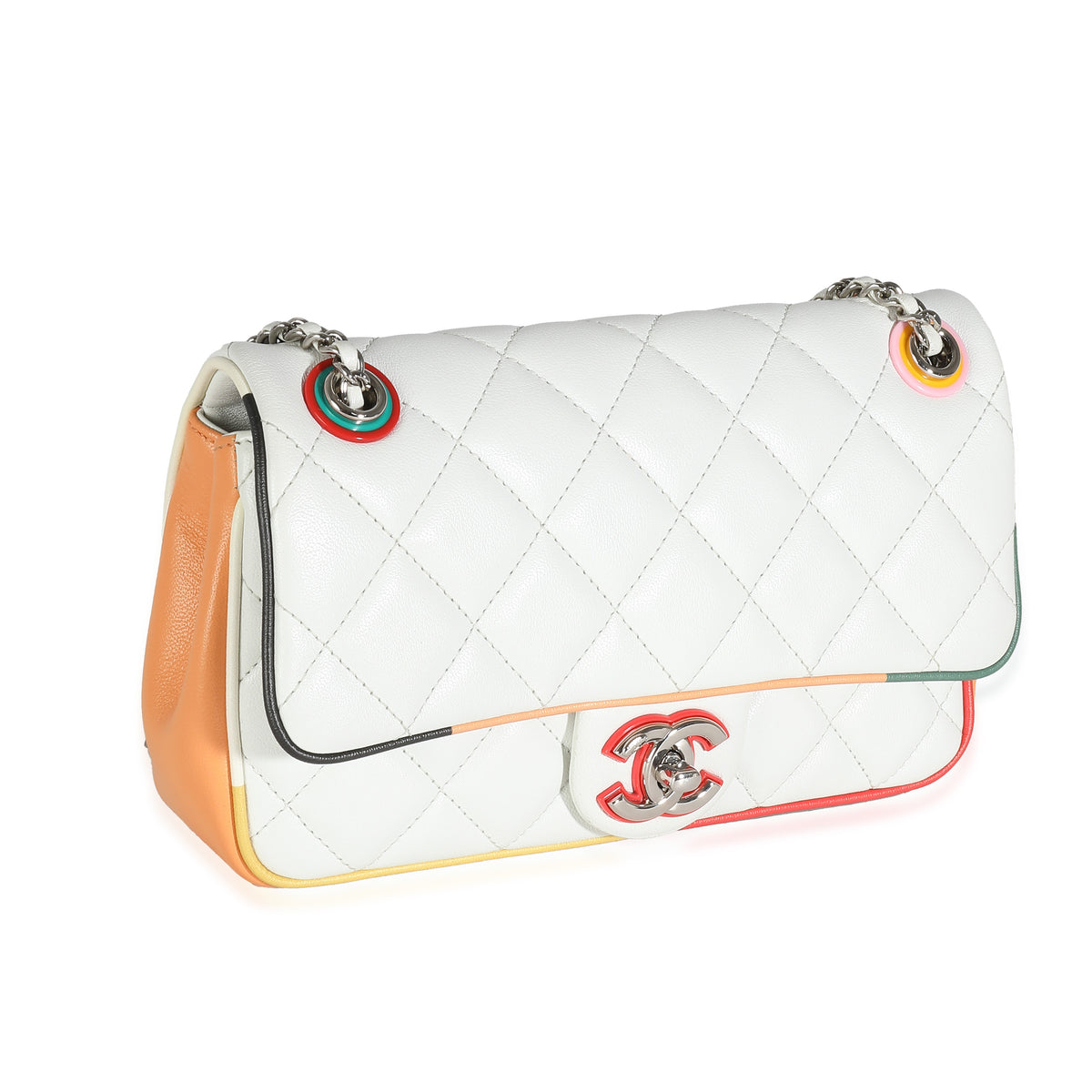 Chanel 17C White Multicolor Quilted Lambskin Small Cuba Color Flap Bag