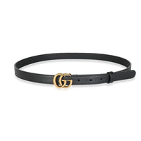 Gucci Black Leather Thin GG Marmont Shiny Buckle Belt 95/38