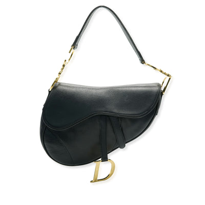 Vintage Black Calfskin Medium Saddle Bag