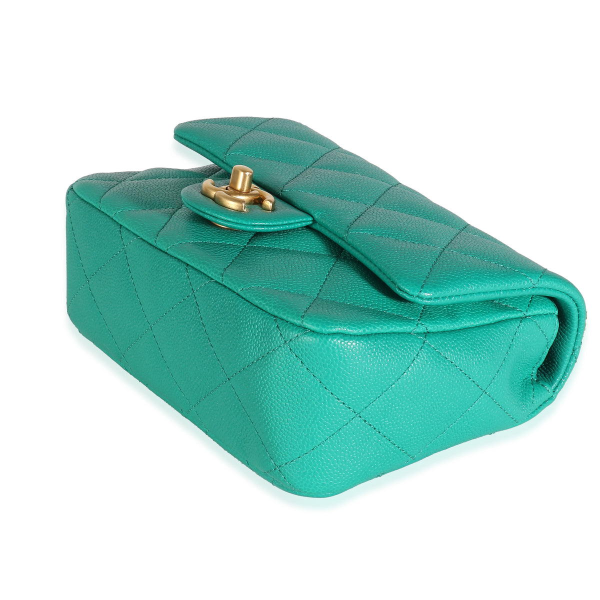 Green Quilted Caviar Sweetheart Mini Flap Bag