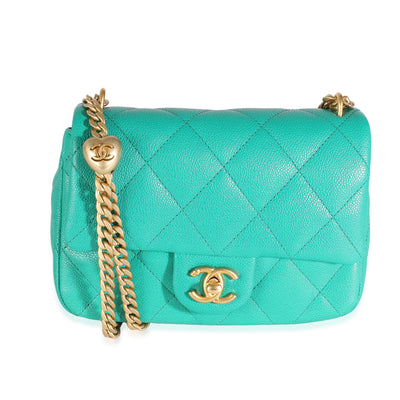 Green Quilted Caviar Sweetheart Mini Flap Bag