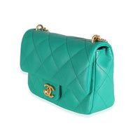 Green Quilted Caviar Sweetheart Mini Flap Bag