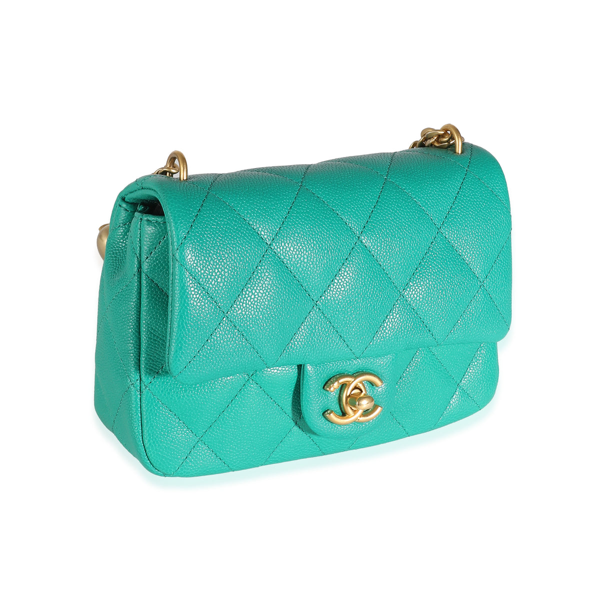 Green Quilted Caviar Sweetheart Mini Flap Bag