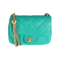 Green Quilted Caviar Sweetheart Mini Flap Bag