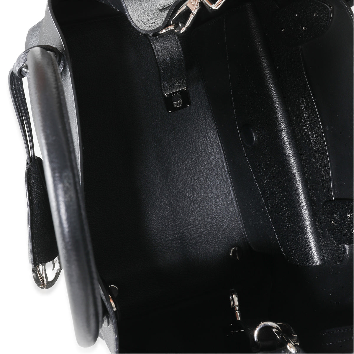 Black Supple Grained Calfskin Open Bar Tote