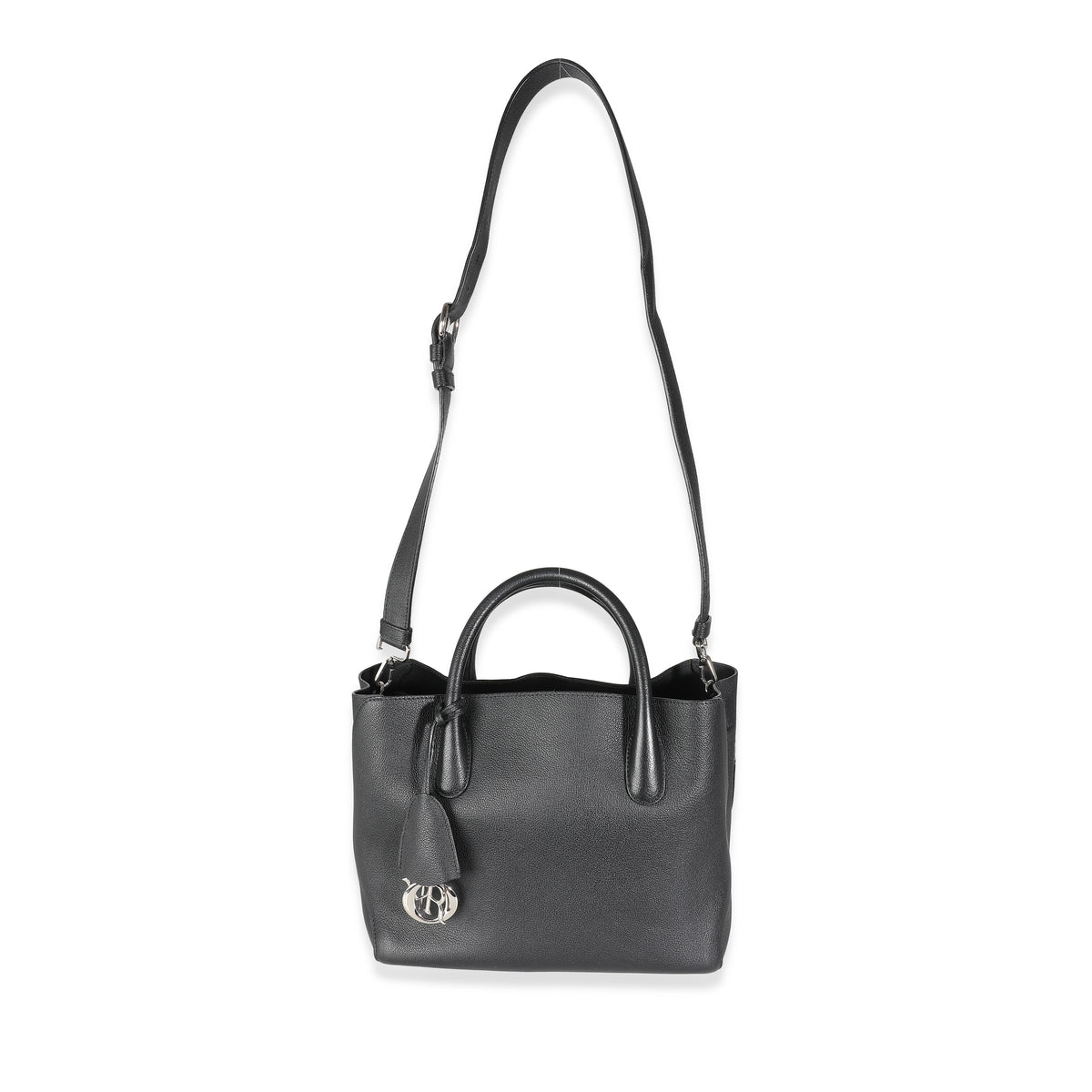 Black Supple Grained Calfskin Open Bar Tote