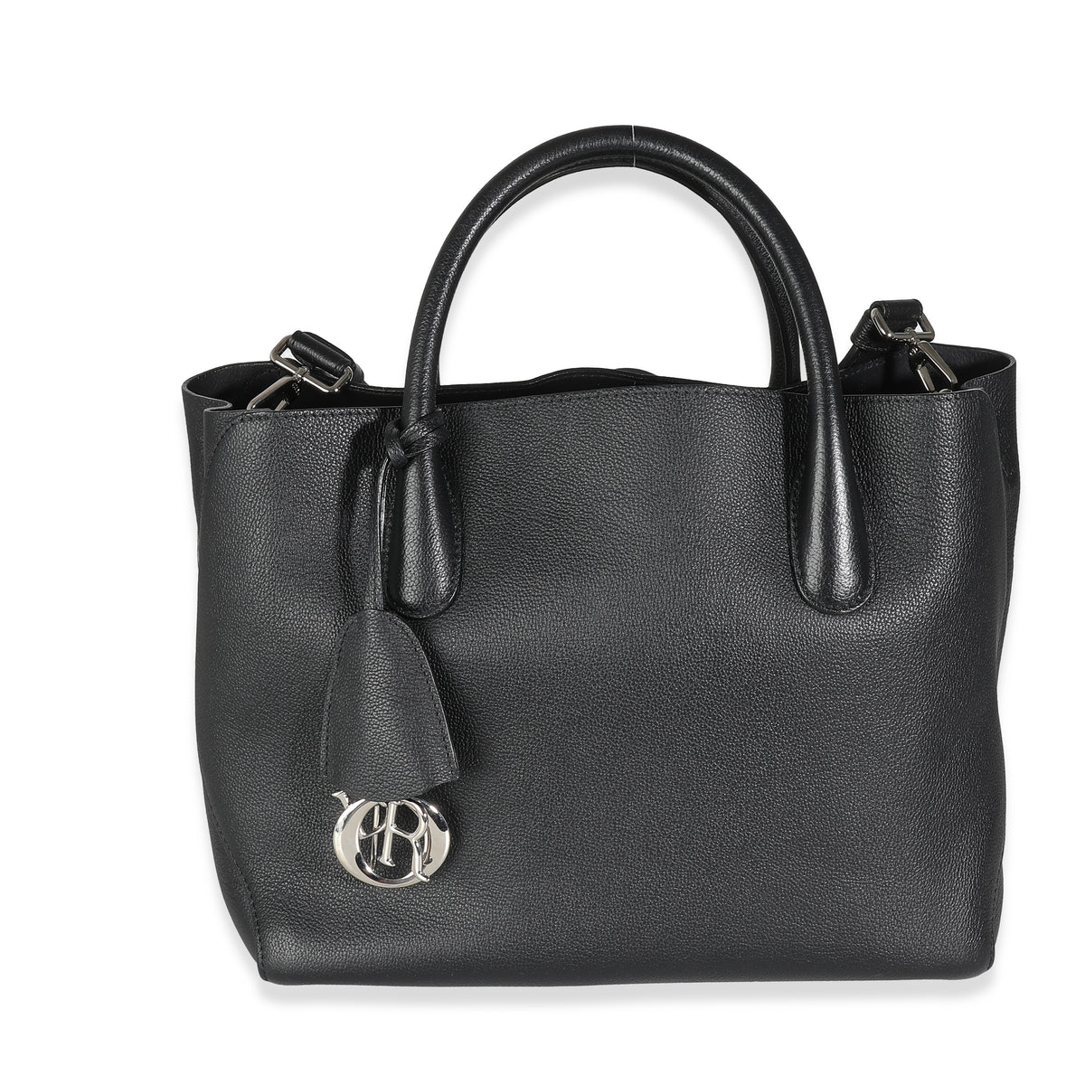 Black Supple Grained Calfskin Open Bar Tote