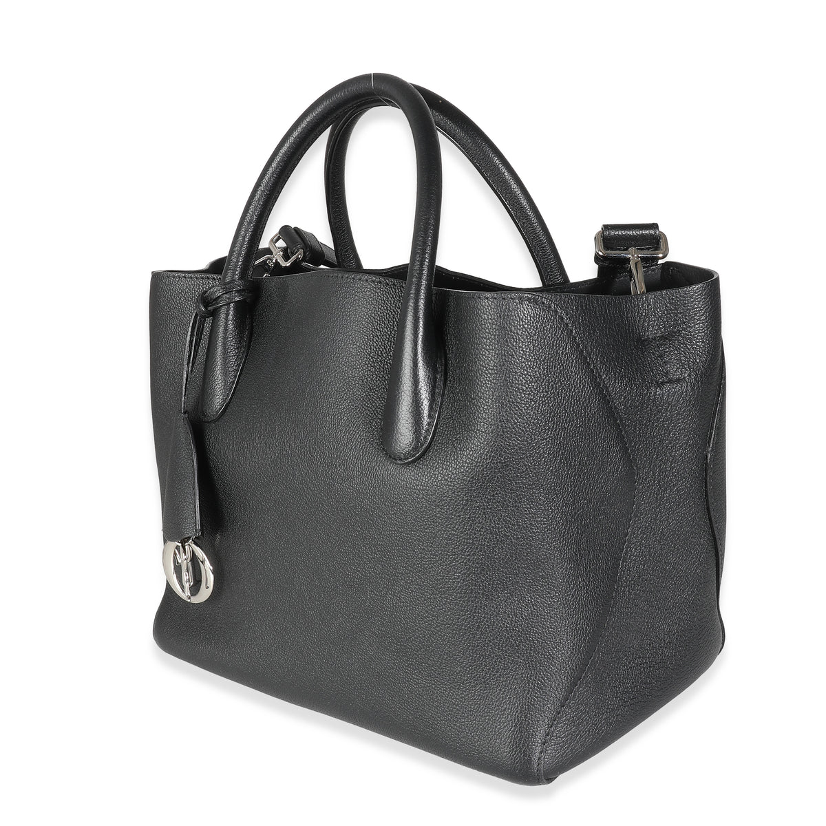 Black Supple Grained Calfskin Open Bar Tote