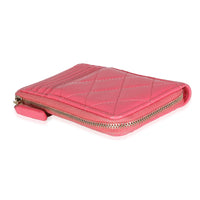 Pink Quilted Caviar Zip Card Case