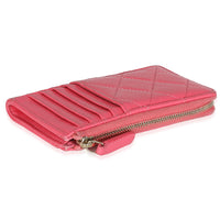 Pink Quilted Caviar Zip Card Case