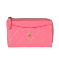 Pink Quilted Caviar Zip Card Case