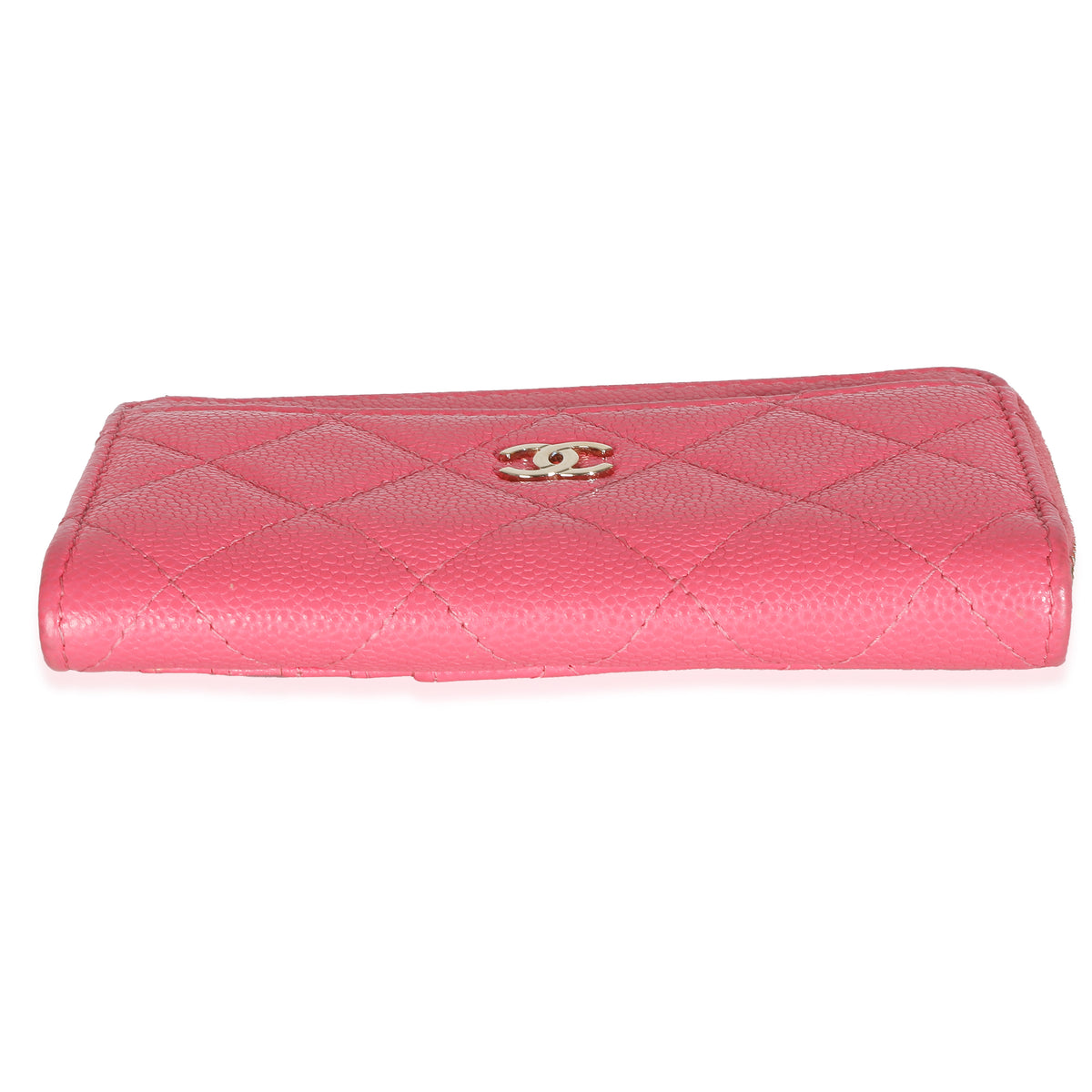 Pink Quilted Caviar Zip Card Case