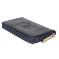 Navy Caviar CC Zip Around Wallet