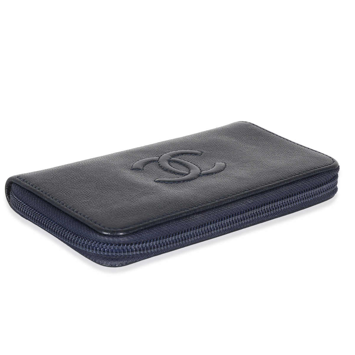 Navy Caviar CC Zip Around Wallet