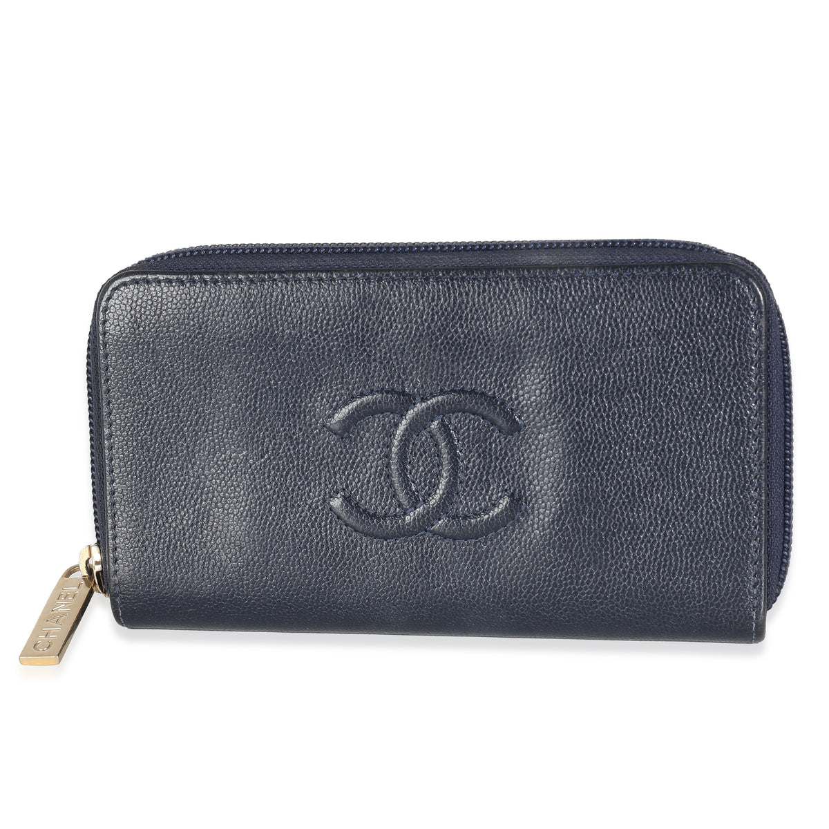 Navy Caviar CC Zip Around Wallet