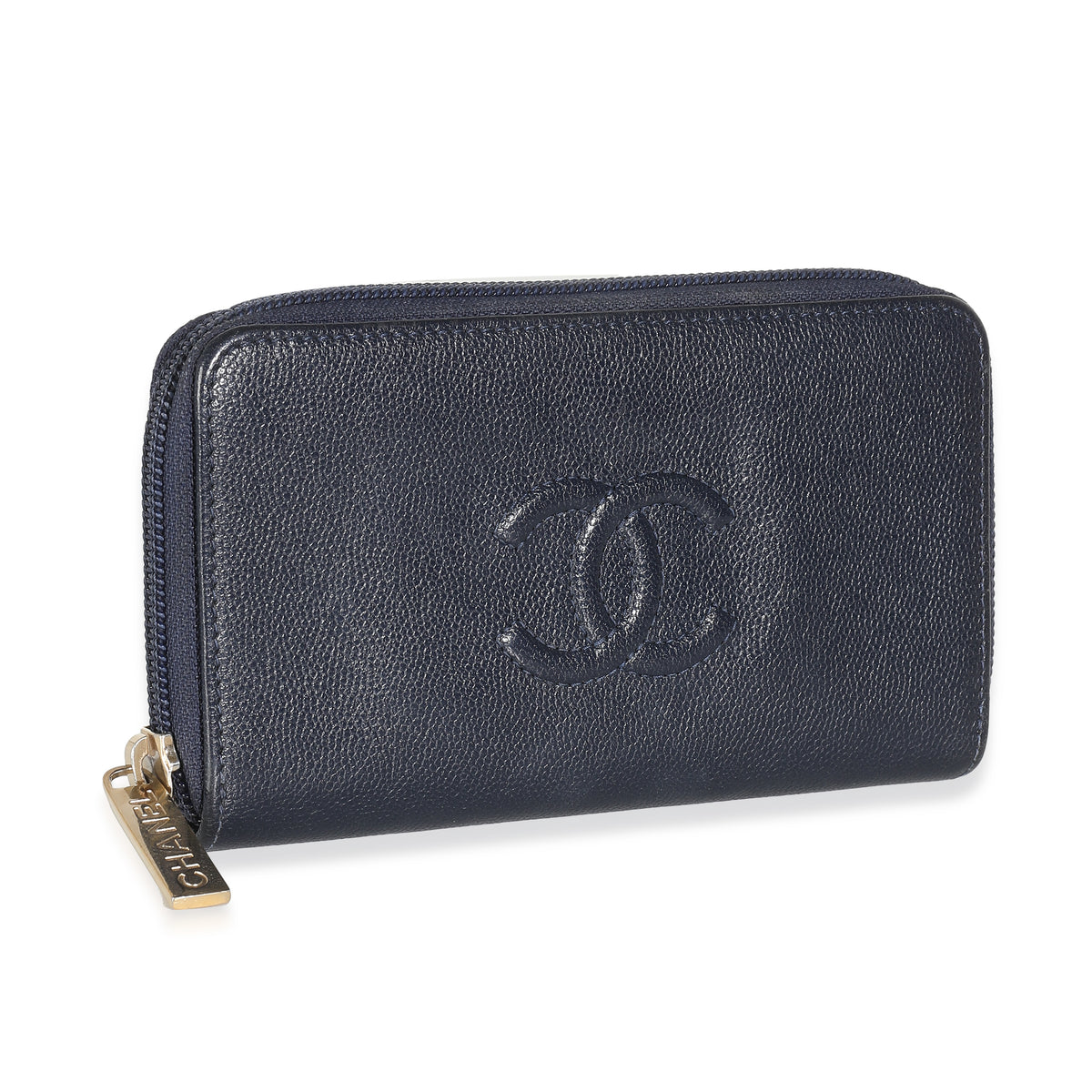 Navy Caviar CC Zip Around Wallet