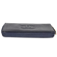 Navy Caviar CC Zip Around Wallet