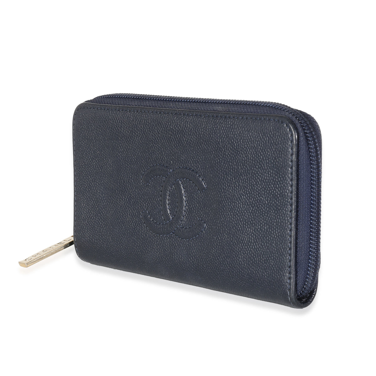 Navy Caviar CC Zip Around Wallet