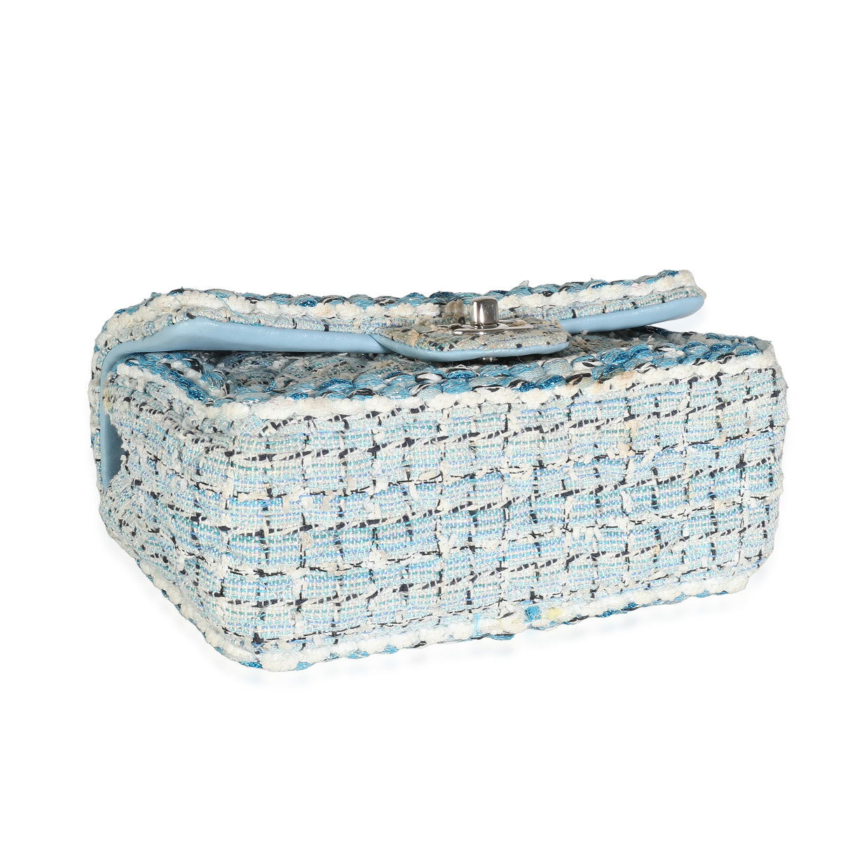 Metallic Blue White Tweed Mini Rectangular Flap Bag