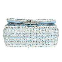 Metallic Blue White Tweed Mini Rectangular Flap Bag