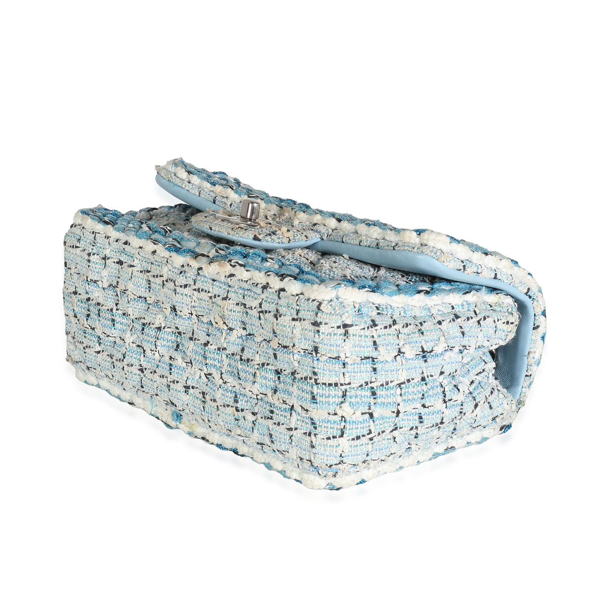 Metallic Blue White Tweed Mini Rectangular Flap Bag