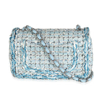 Metallic Blue White Tweed Mini Rectangular Flap Bag