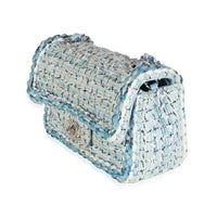 Metallic Blue White Tweed Mini Rectangular Flap Bag