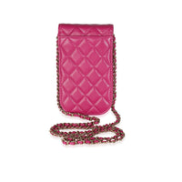 Chanel Pink Quilted Lambskin CC Phone Holder With Chain