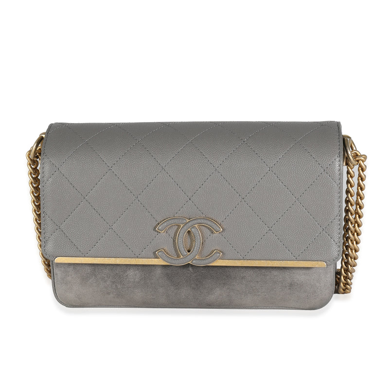 Chanel Grey Quilted Caviar Suede Coco Flap Bag