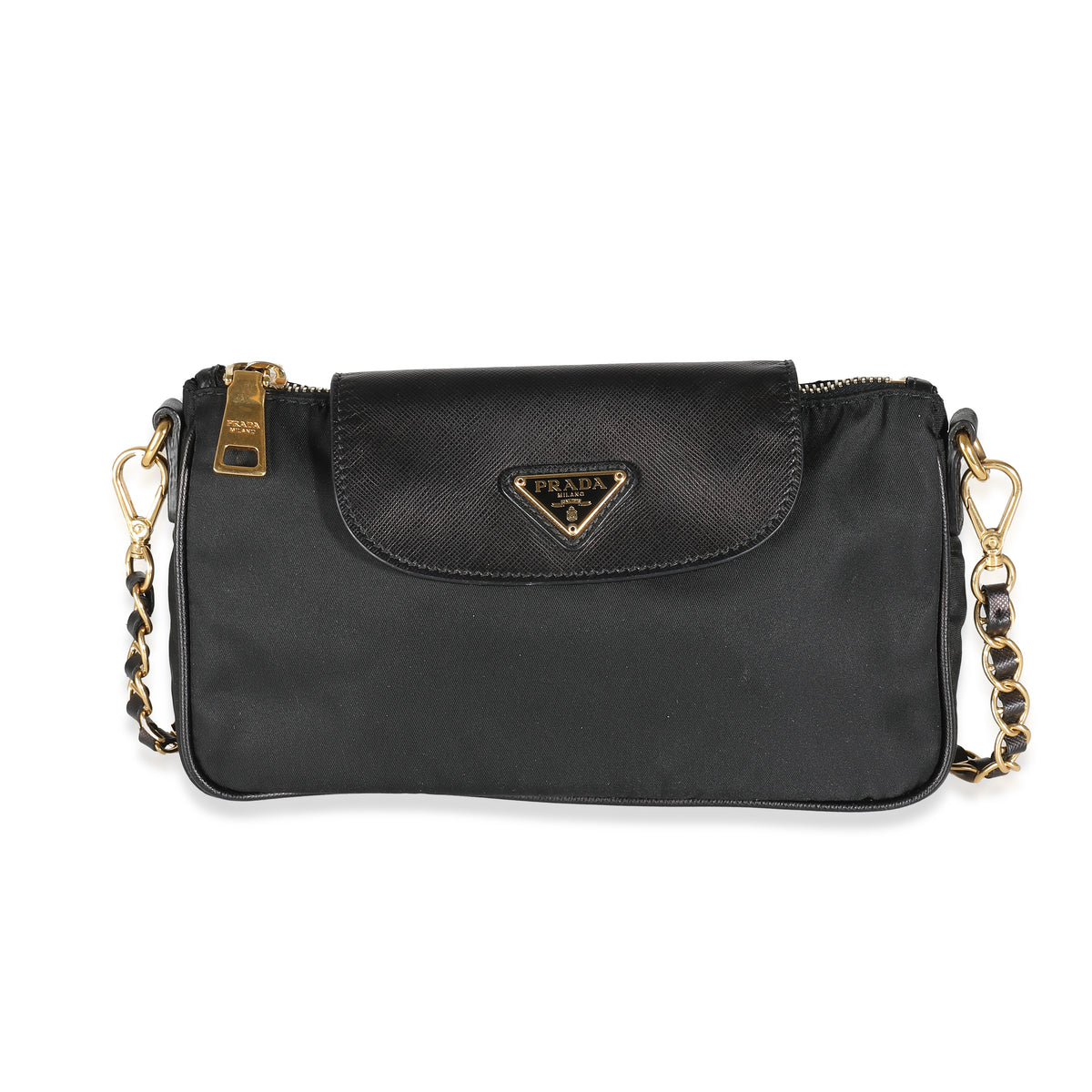 Prada Black Tessuto Nylon Saffiano Small Flap Crossbody myGemma