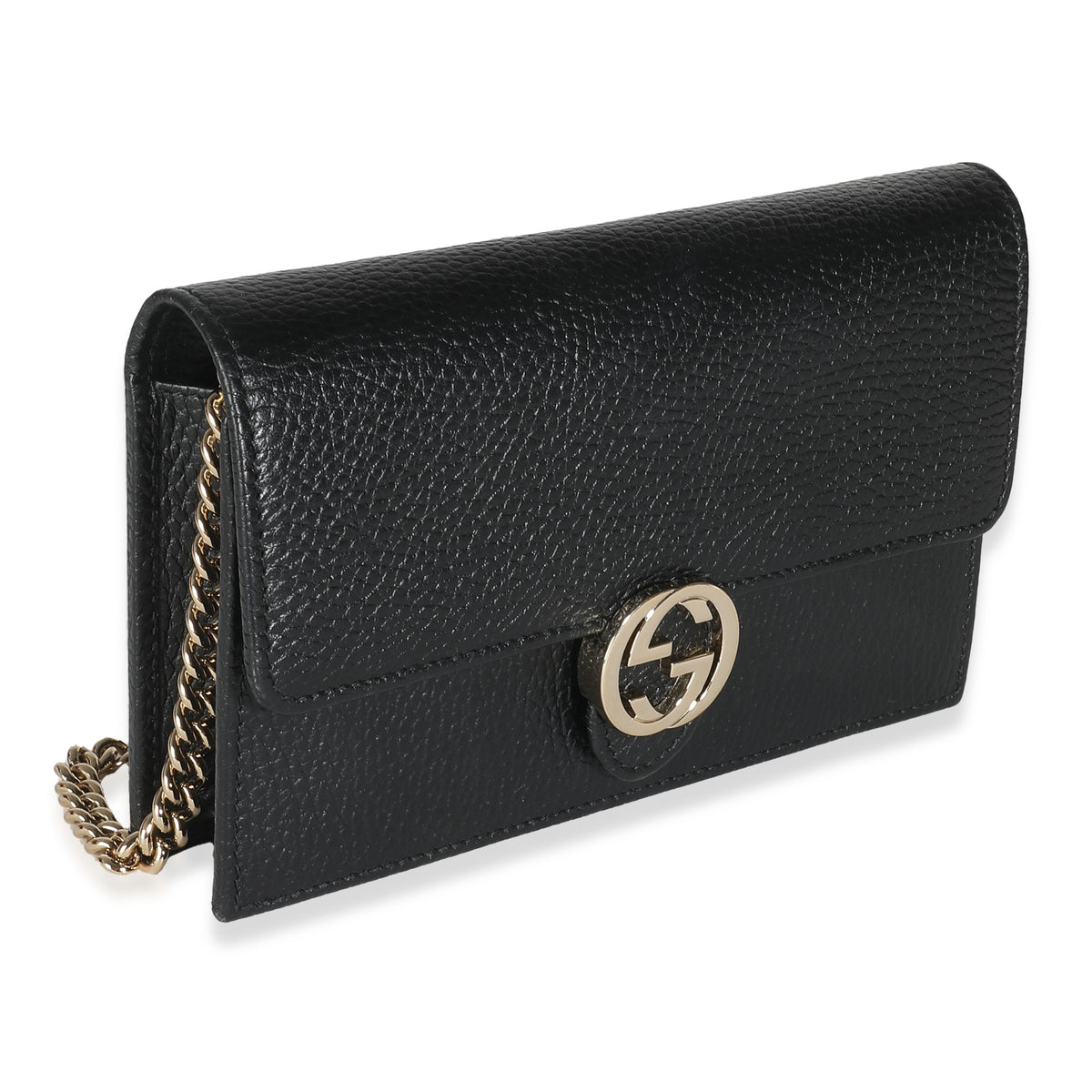 Black Dollar Calfskin Interlocking G Chain Wallet