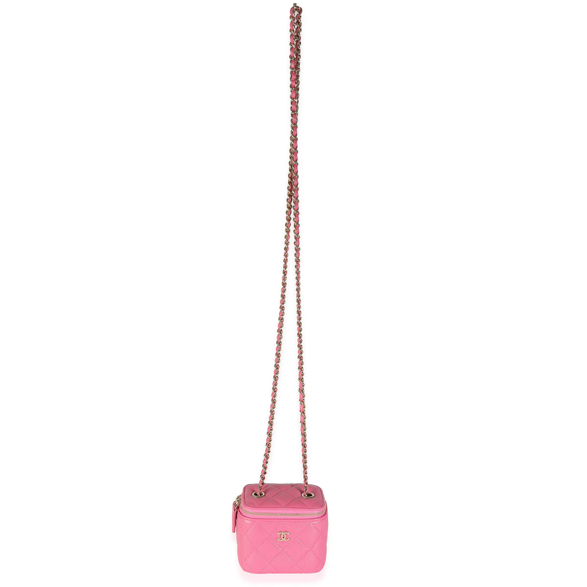 Pink Quilted Caviar Mini Vanity Case With Chain