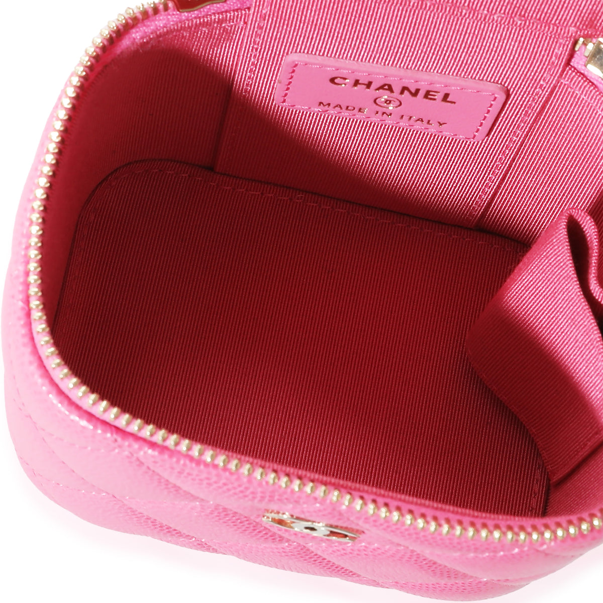 Pink Quilted Caviar Mini Vanity Case With Chain