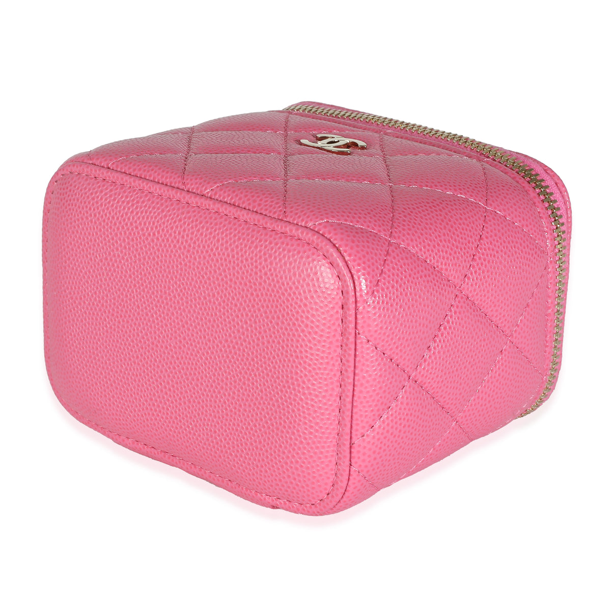 Pink Quilted Caviar Mini Vanity Case With Chain