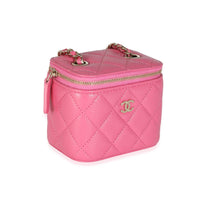 Pink Quilted Caviar Mini Vanity Case With Chain