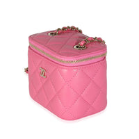 Pink Quilted Caviar Mini Vanity Case With Chain