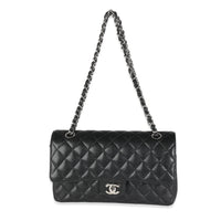 Black Quilted Caviar Medium Classic Double Flap Bag