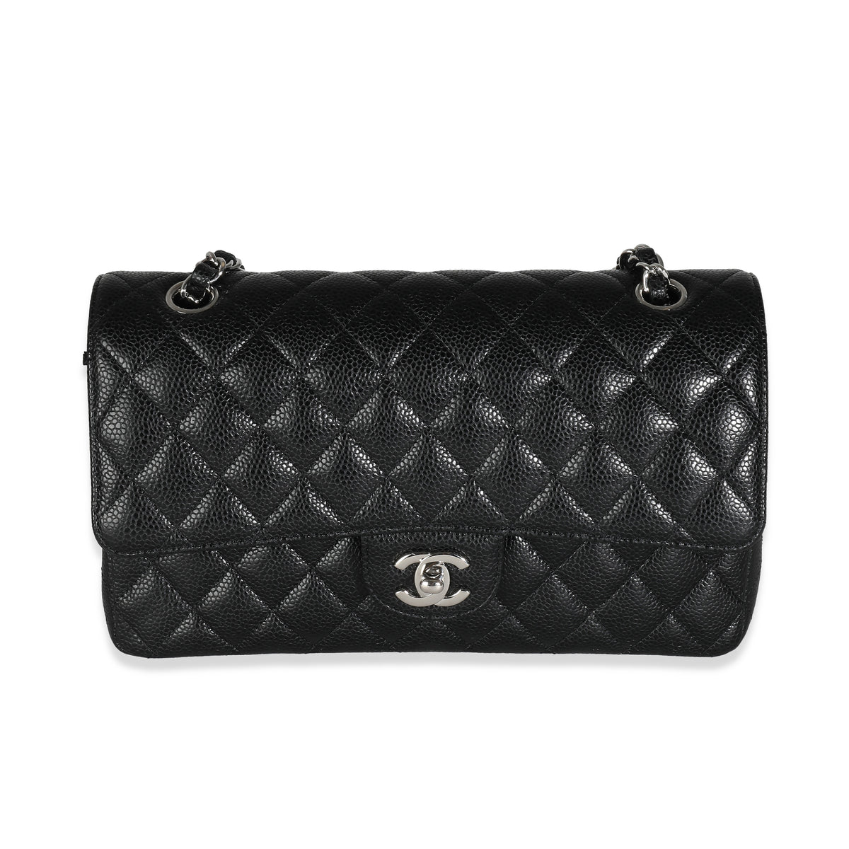 Black Quilted Caviar Medium Classic Double Flap Bag