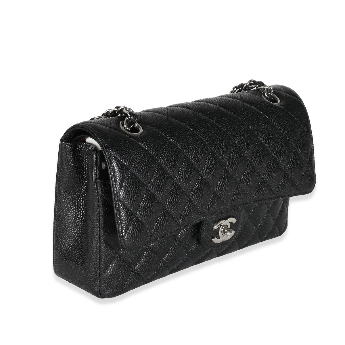 Black Quilted Caviar Medium Classic Double Flap Bag