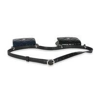 Chanel Black Navy Quilted Patent CC Double Chain Mini Waist Bag